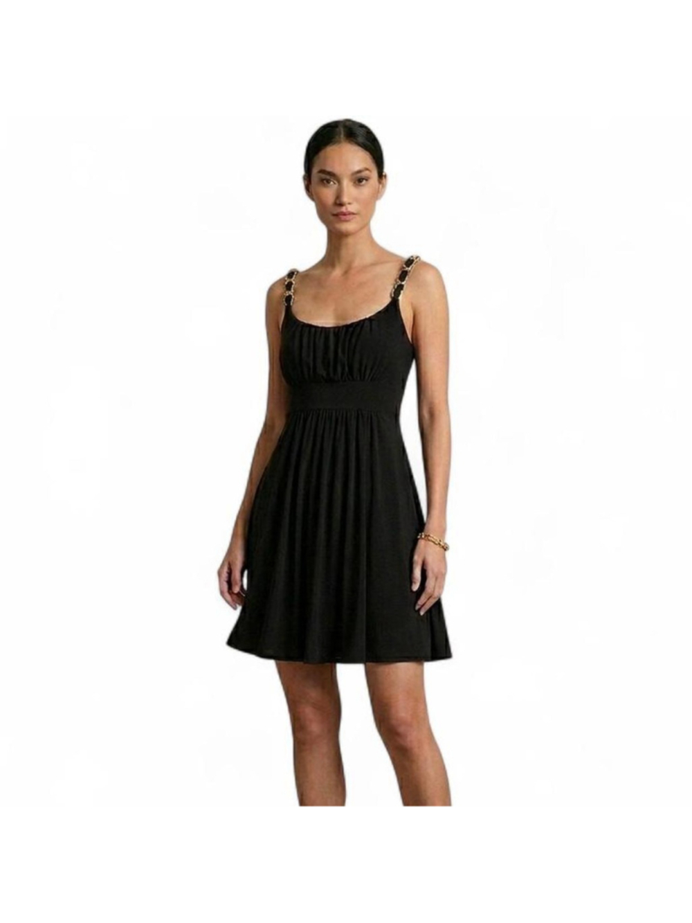Arden B Black dress with gold chain straps